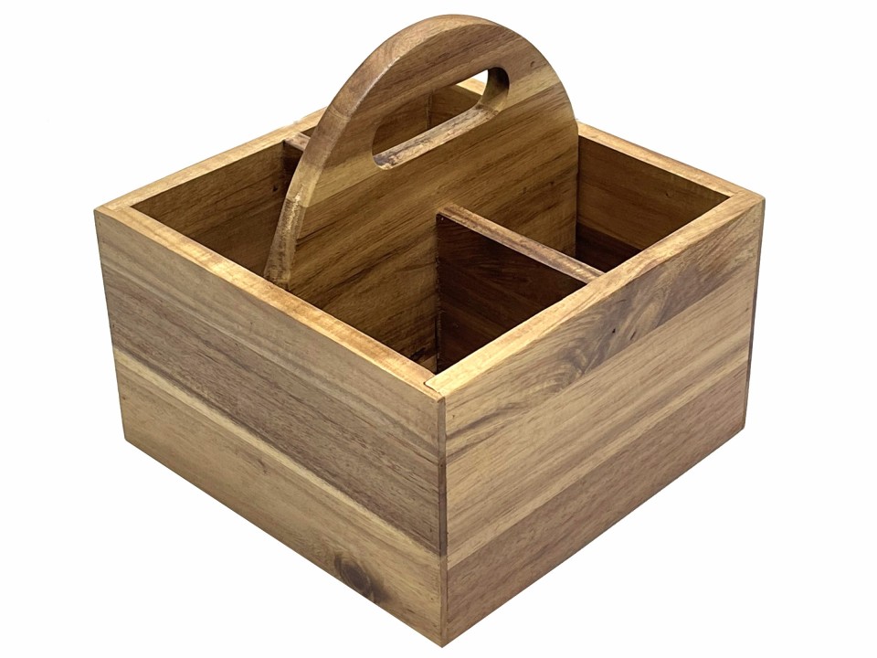 Premium Acacia Wood Flatware Caddy with Handle - Organized Dining Solution